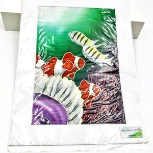 *MALAYSIA*BATIK PAINTING ON SILK*SIGNED*SEASCAPE W/COLORFUL FISH*